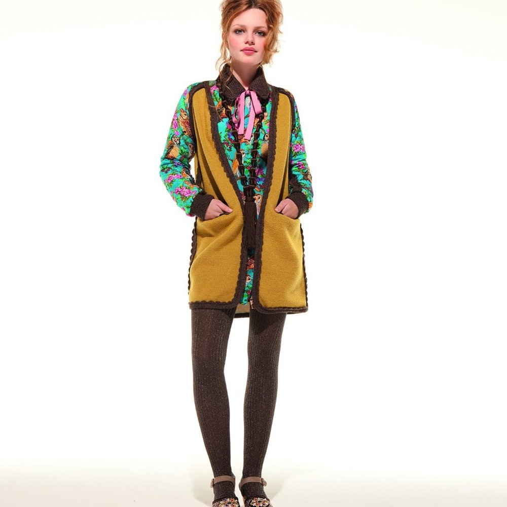 Manoush wool and silk long sweater coat S fun owl print